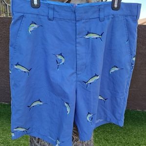 NWOT Bermuda Styles Sailfish/Fishing Blue Dress Shorts 34.